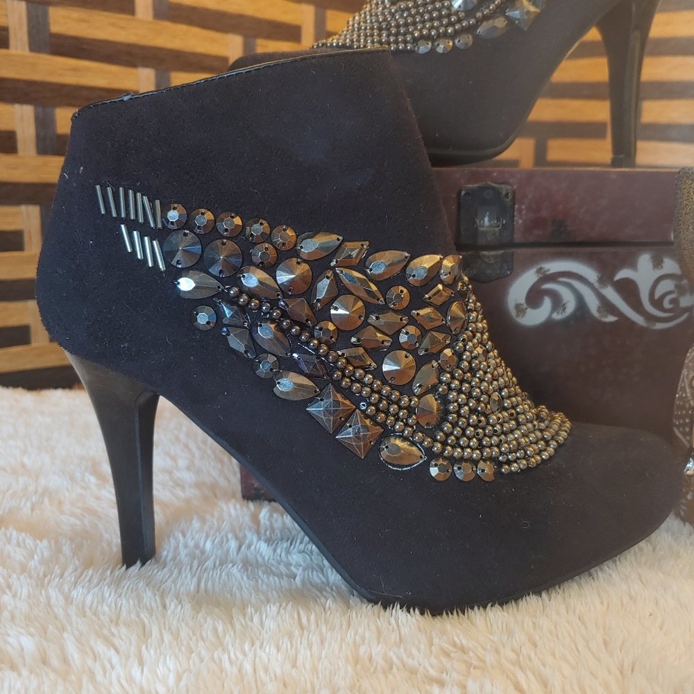 NWOT Suede Studded Stiletto Boots - Picture 7 of 13